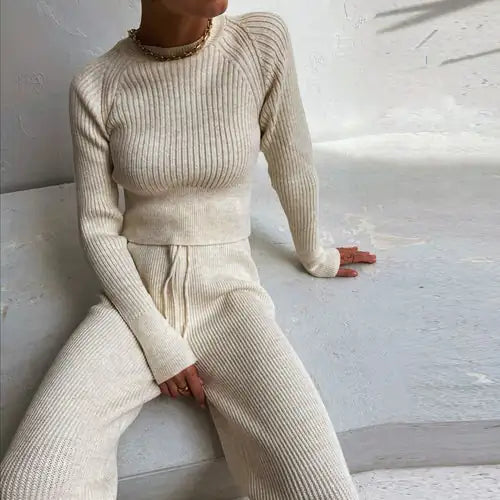 Load image into Gallery viewer, Knitted Wide-leg Pants and Top Set
