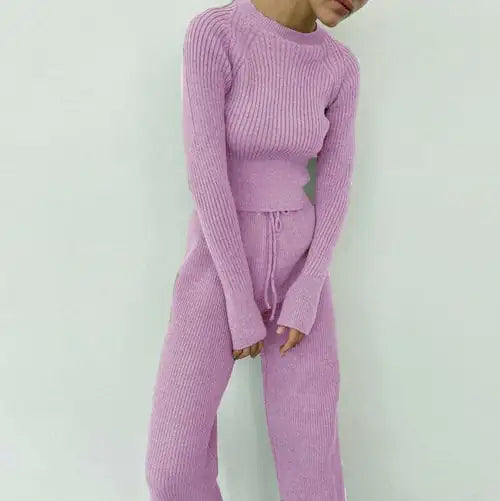 Load image into Gallery viewer, Knitted Wide-leg Pants and Top Set
