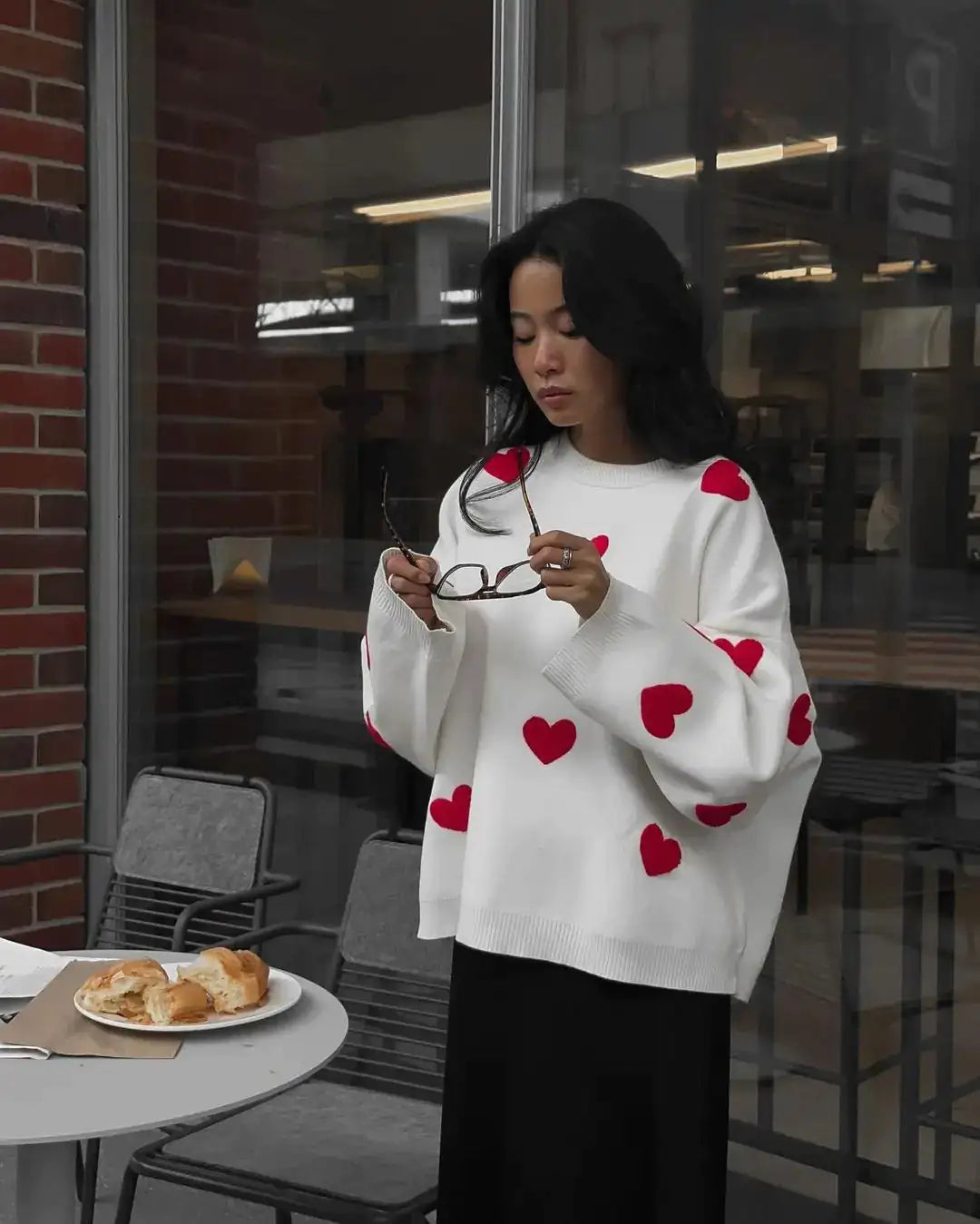 Embroidered Red Heart Sweater